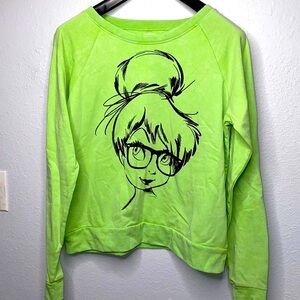 Disney Tinkerbell Neon Green Graphic Long Sleeve Crew Neck Sweatshirt Tinker Bel